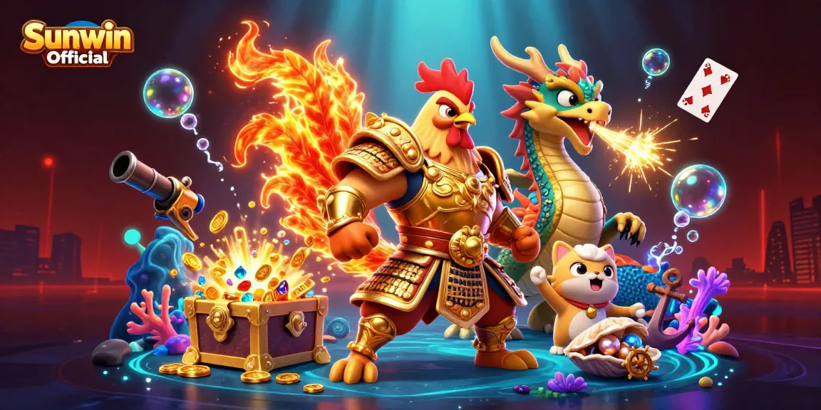 Experience thrilling adventures with Sunwin Official, where a fighting rooster and dragon unite in heart-pounding casino escapades.